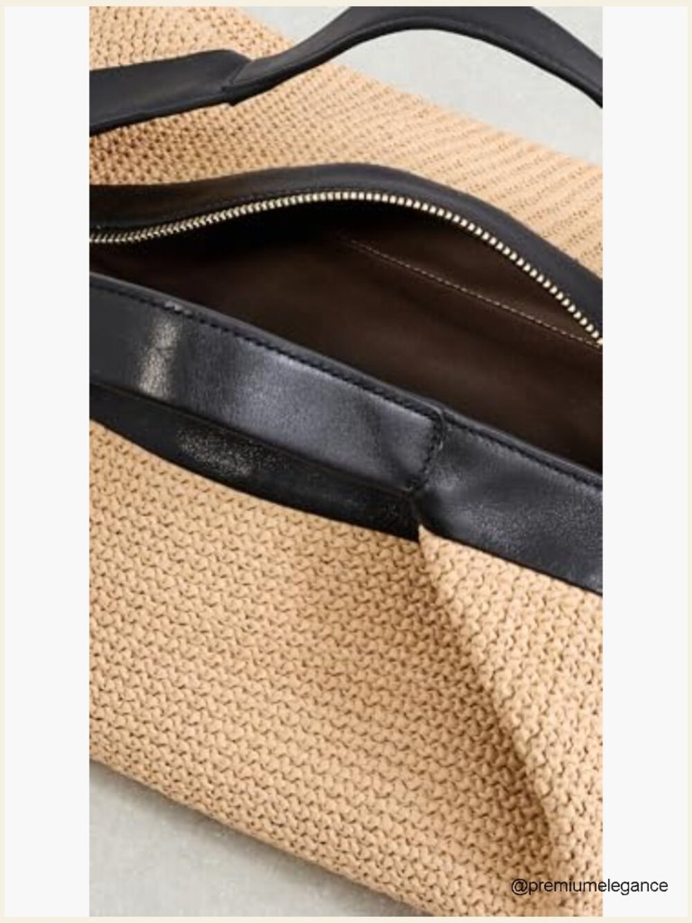 Raffia Crossbody Bag with Crystal Accents Leather Trim Adjustable Strap - Picture 5 of 5